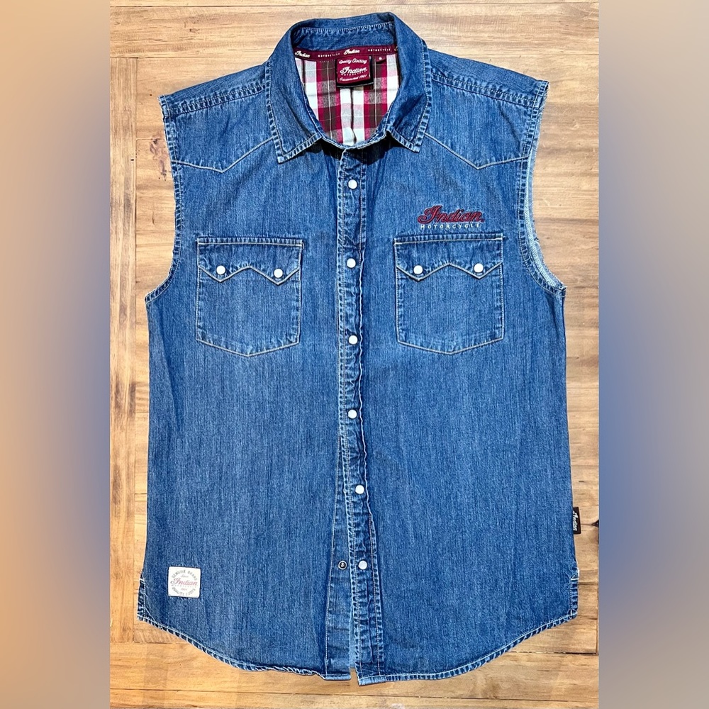 Genuine Indian Motorcycle men’s small sleeveless denim shirt.